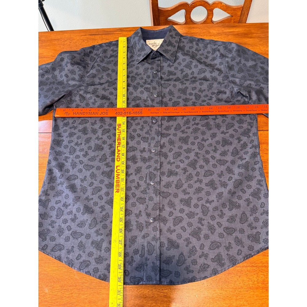 Age of Wisdom Mens Navy‎ Blue Paisley Snap Front Long Sleeve Shirt Large Stretch - Picture 5 of 10